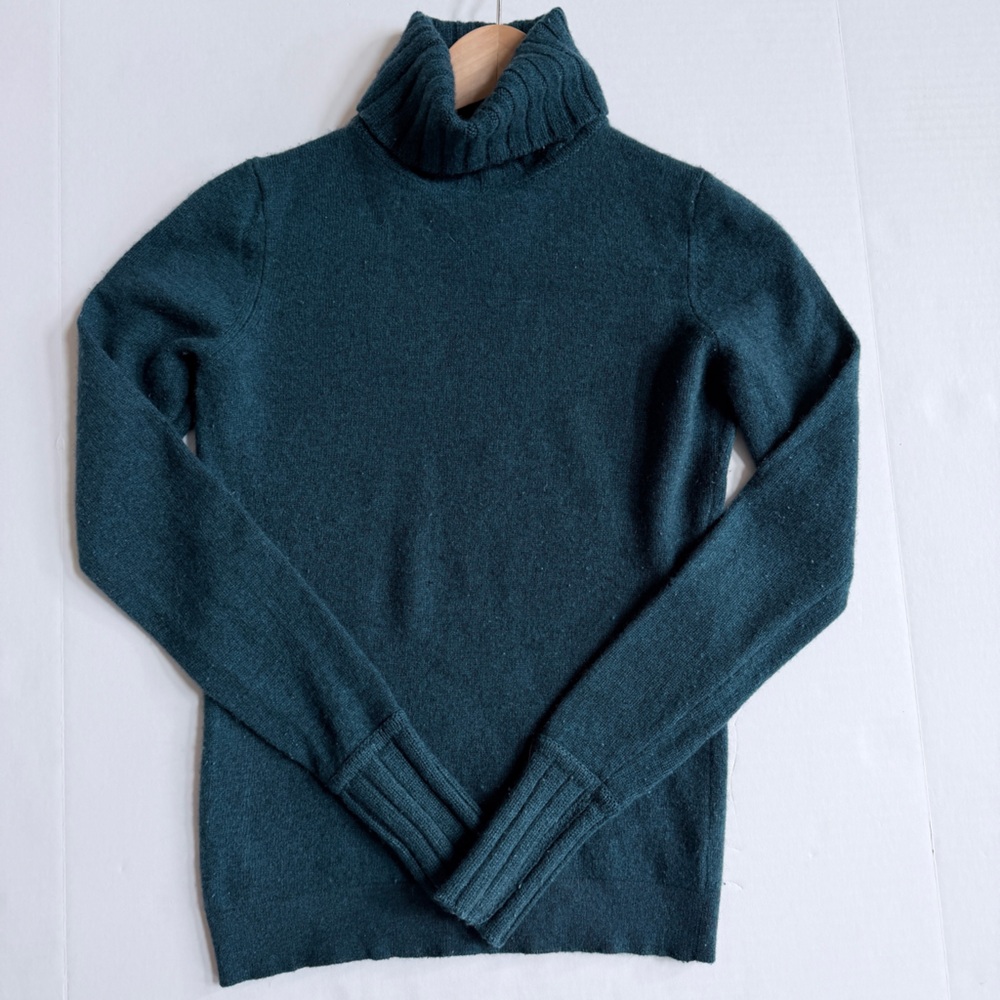 Kinross Teal Blue Knitted Turtleneck Cashmere Sweater in Teal Size XS